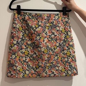LOFT Floral Mini Skirt - Coral, Yellow & Gray